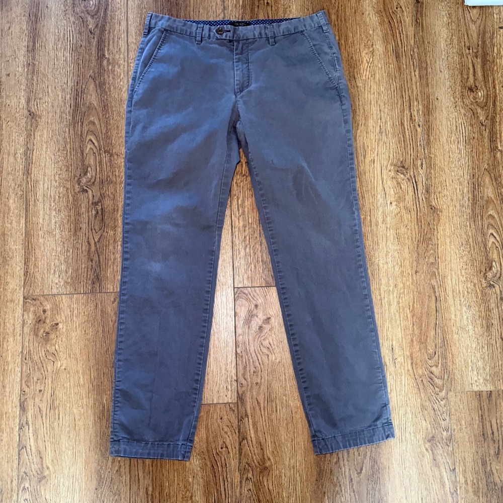 Ted Baker London Mens 34R Slim Fit Chino Pants Gray Stretch Cotton Office Career